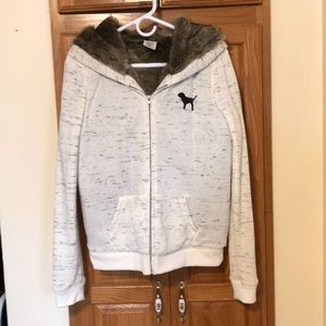 PINK fur lined full zip hoodie